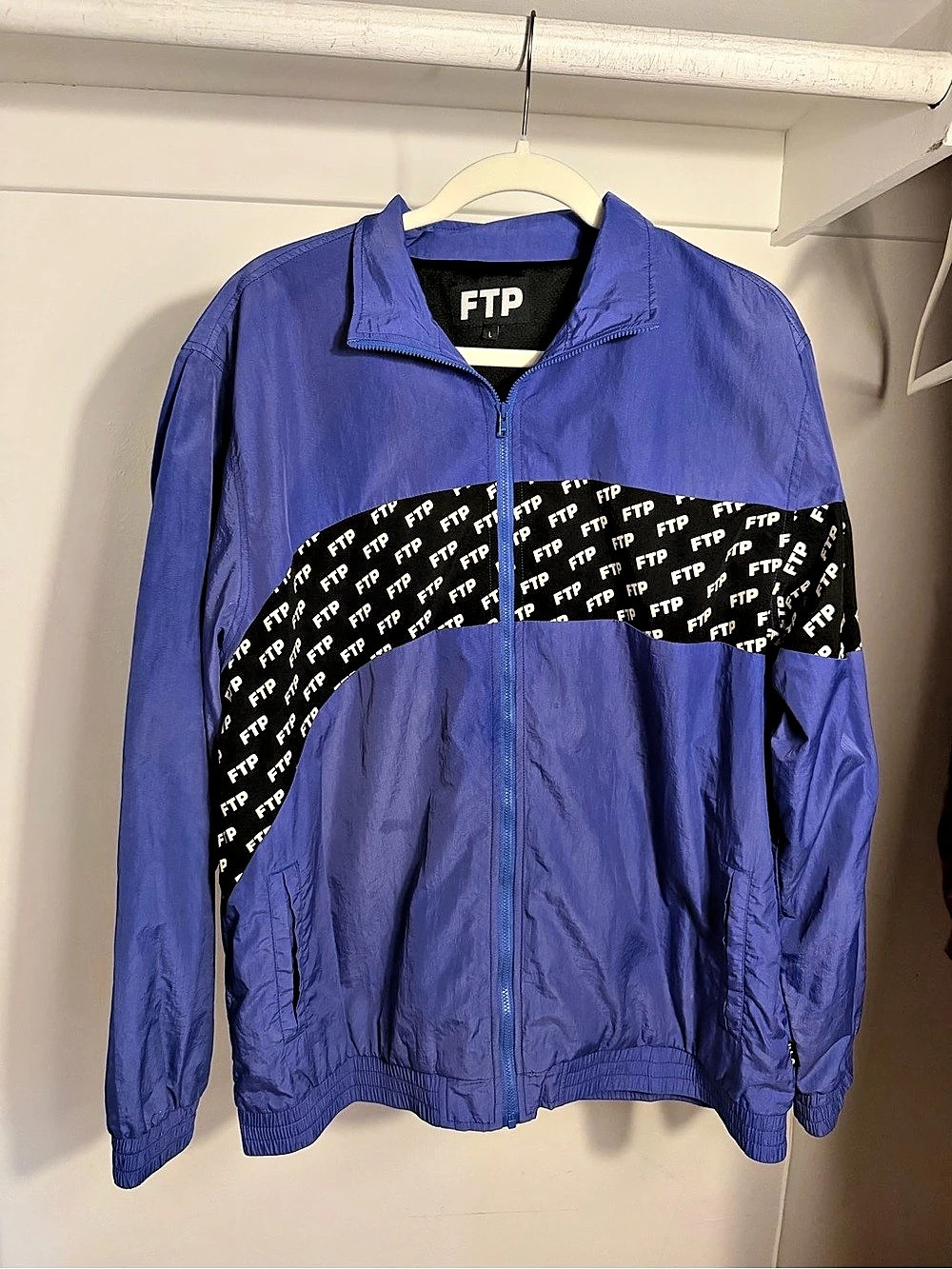 FTP Allover Panel Track Jacket Blue Windbreaker Blue & Black Large